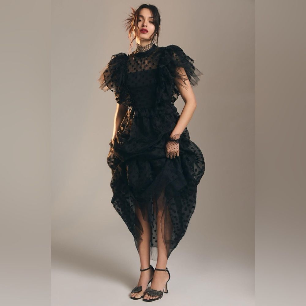Anthropologie Hunter Bell Annabel Tiered Mock-Neck Ruffle-Sleeve Gown / size 2
